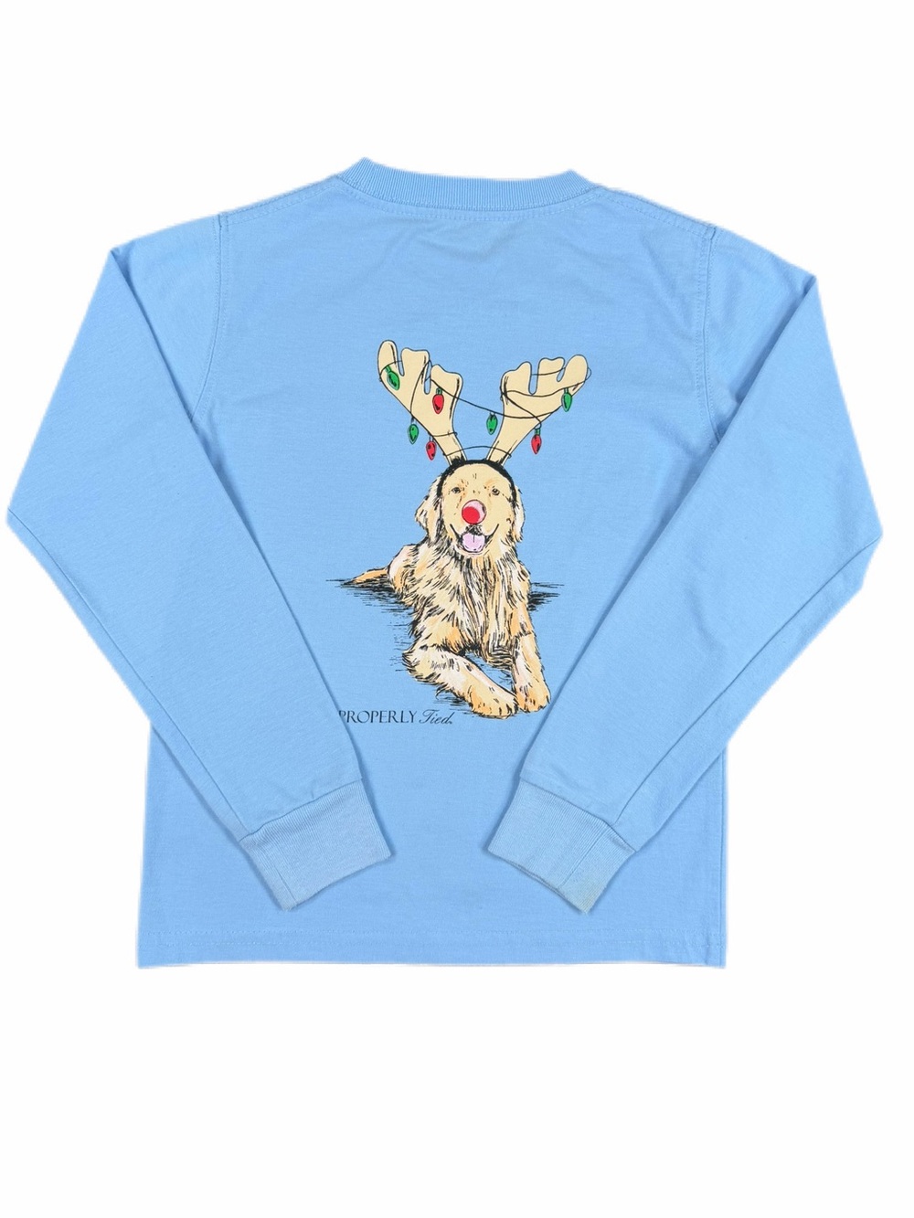 PROPERLY TIED Golden Holiday Long Sleeve in Light Blue- 4